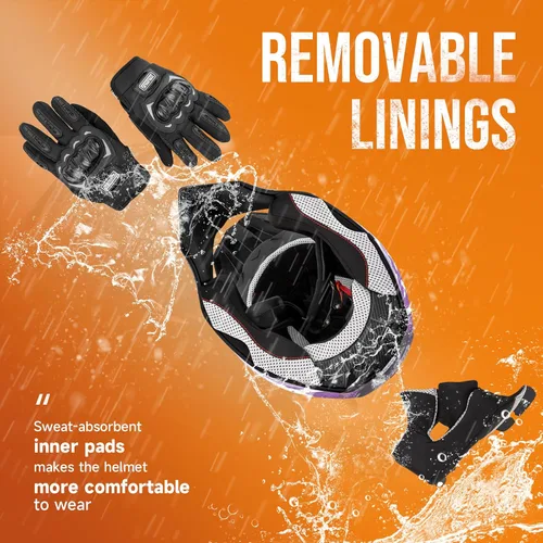 Miniatura 3 de OUMURS Casco de ATV Bicicleta de Tierra para Adultos con Gafas Guantes y Máscara Hebilla de Liberación Rápida Visera Solar Ajustable Casco de Azul