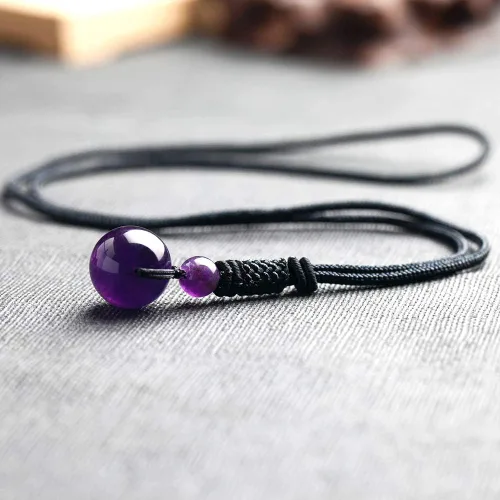Miniatura 3 de iSTONE Collar unisex con dije de cuentas redondas auténticas, cadena de cuerda negra de 24 pulgadas para hombres y mujeres