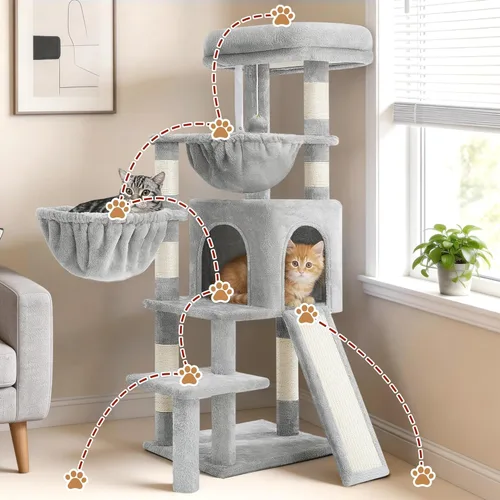 Miniatura 7 de Gitelsnour Árbol para gatos, torre para gatos con condominio, 2 cestas, plataforma grande, tabla para rascar, postes rascadores para gatos