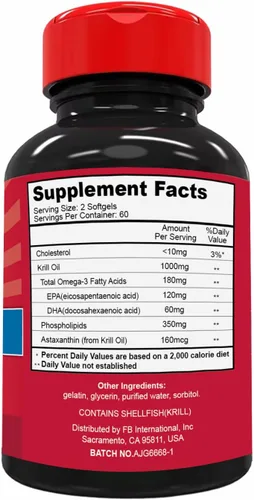 Miniatura 5 de Aceite de krill antártico 1000 mg, suplemento Omega 3, EPA, DHA, fosfolípidos y astaxantina - 120 cápsulas blandas