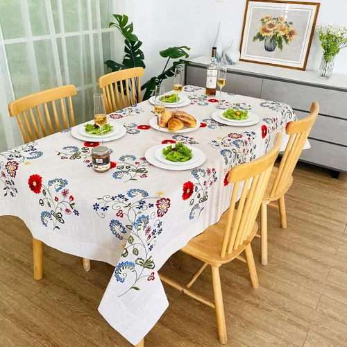 Miniatura 8 de Mantel bordado para decoración de encaje a prueba de polvo, sin arrugas, lavable, floral, rectangular, para cocina, comedor, vacaciones, cumpleaños