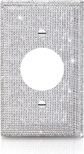 Placas de pared brillantes de diamantes de imitación plateados, cubierta decorativa para interruptor de luz, placa de salida redonda única Diamantes