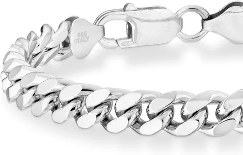 Miniatura 2 de Miabella Pulsera de plata de ley 925 italiana de 0.126 in, 0.197 in, 0.276 in, cadena de eslabones cubanos bordillos, pulsera de plata de ley pesada