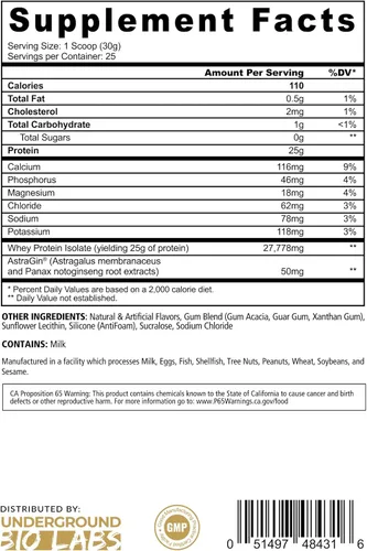 Miniatura 2 de Underground Bio Labs Panda Supps - Panda Fuel ISO Premium 100% aislado de proteína de suero para hombres y mujeres con 0.88 onzas de proteína y 0.00