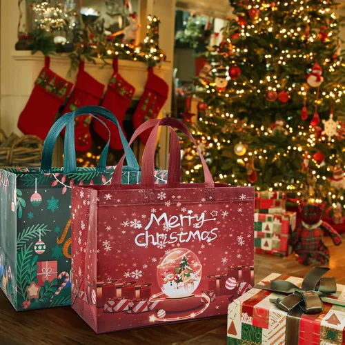 Miniatura 5 de YANGTE Paquete de 16 bolsas de Navidad con asas, bolsas de regalo no tejidas, 12.8" 9.8" 6.7" 16-Pack De