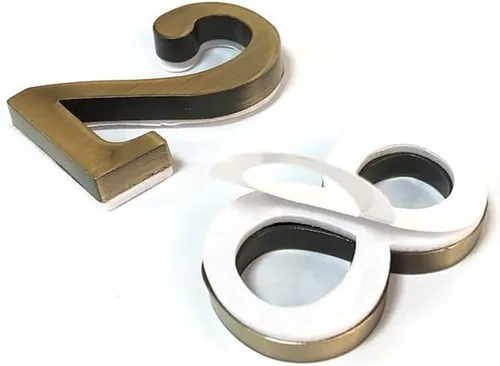 Miniatura 6 de Números de buzón de 2 pulgadas de aleación de zinc hueca, números de dirección de puerta 3D autoadhesivos para casa, apartamento, oficina, bronce