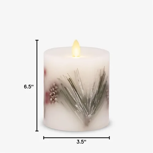 Miniatura 10 de Luminara Vela LED sin llama incrustada, bayas de pino de 3.5 x 4.5 pulgadas, pilar de llama móvil, temporizador a pilas, cera real, sin perfume