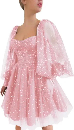 Maxianever Vestidos de graduación de tul estrellado brillante para mujer, vestidos de fiesta de exalumnos, vestidos formales de noche para