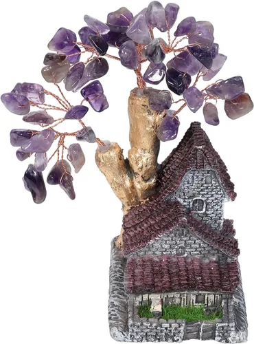 Miniatura 10 de rockcloud Casa de Montaña Interior Paisaje Amatista Cristal Árbol del Dinero Feng Shui Bonsái Ornamento Decoración del Hogar