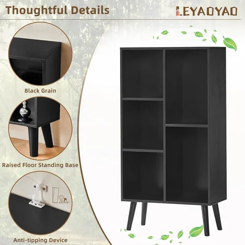 Miniatura 6 de LEYAOYAO Estantería de 5 cubos de 3 niveles con patas, estante negro menta para libros para niños, bonito organizador de almacenamiento, estantes