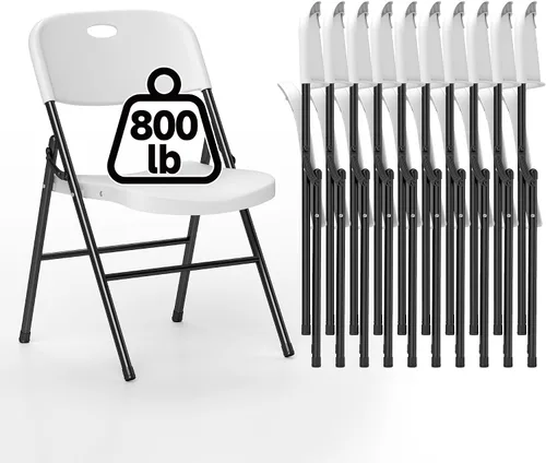 Miniatura 9 de Paquete de 10 Sillas Plegables, Límite de Peso de 800 libras, Silla Plegable de Plástico Resistente, Asiento Portátil para Eventos en Interiores