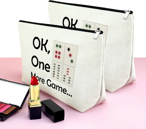 Miniatura 4 de Mxrymvu Mahjong Lovers Gift for Women Makeup Bag Mahjong Player Gifts for Friend Grandma, 2 piezas beige., Chino