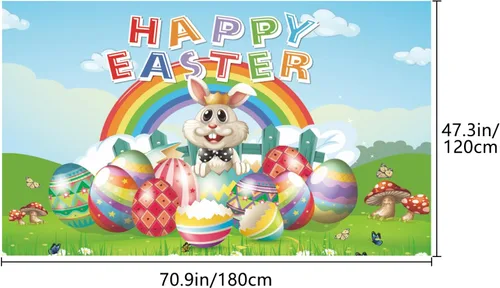 Miniatura 2 de Pancarta de fondo de feliz día de Pascua, 78 x 43 pulgadas, pancarta de Pascua de gran tamaño, pancartas de fondo azul, suministros de decoración