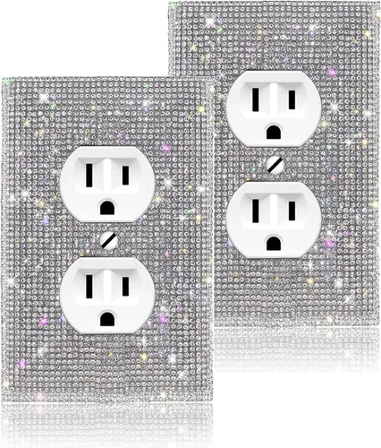 Miniatura 19 de (1 unidad) Cubierta de interruptor de luz de piedra de imitación de plata brillante, cubierta de placa de pared brillante 1 pedrería plateada