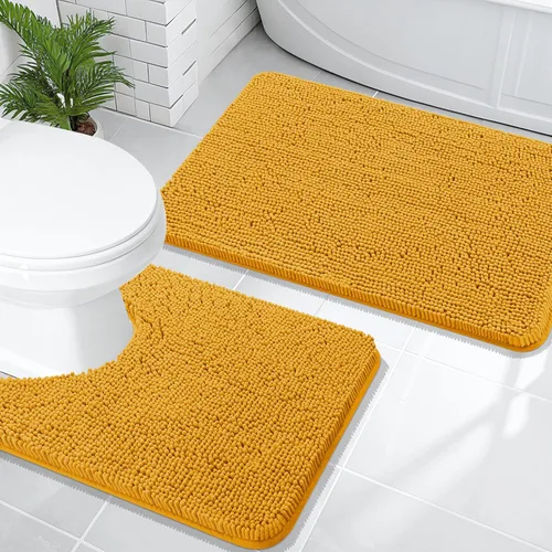 Miniatura 200 de OLANLY Juego de alfombras de baño de 2 piezas, alfombras de baño de chenilla suave y absorbente y alfombra de contorno en forma de U para inodoro