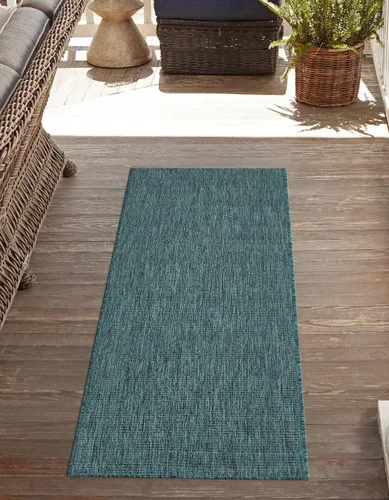 Miniatura 22 de Unique Loom Collection Alfombra de Área Plana Casual de Transición Sólida Jaspeada para Interiores/Exteriores (Pasillo 2' x 6' 1", Azul/Azul Marino)