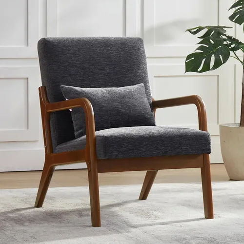 Miniatura 11 de Achicsofar Silla decorativa moderna de mediados de siglo con almohada de apoyo lumbar, patas de madera, tapizadas de piel sintética, cómodo cojín