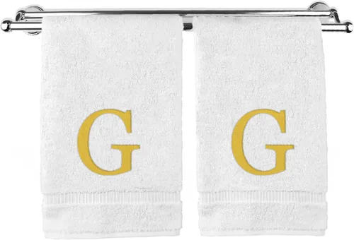 Miniatura 54 de Toalla de mano monogramada, regalo personalizado, juego de 2 - Toalla bordada con letra de bloque dorada - Extra absorbente 100% algodón turco