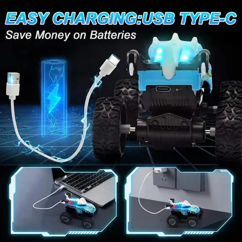 Miniatura 2 de JICUICUI Juguetes de camión monstruo de dinosaurio, camión monstruo de control remoto con luz, mini juguetes de dinosaurio para niños, camión RC