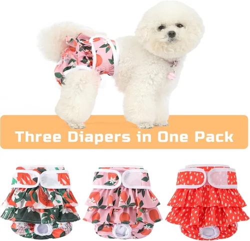 Miniatura 4 de Pañales reutilizables para perros femeninos, paquete de 3 unidades, pañales premium altamente absorbentes para perros, pañales flexibles