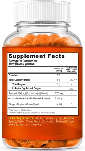 Miniatura 7 de Gomitas de cúrcuma para adultos y niños Max Strength Anti Inflamatoria Cúrcuma y Gomas de jengibre Suplemento Vegano orgánico Natural Cúrcuma