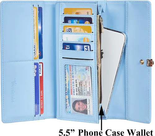 Miniatura 3 de Travelambo Womens Wallet PU Leather RFID Blocking Multi Card Holder Large Capacity Organizer Zipper Coin Purse