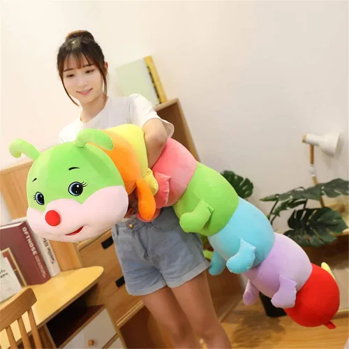 Miniatura 6 de AOQI Almohada de peluche multicolor de oruga grande para abrazar, bonita almohada suave de felpa, juguete de peluche gigante, regalos