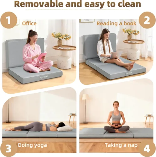 Miniatura 6 de Colchón triple de espuma viscoelástica, cama individual portátil de 4 pulgadas, tapete plegable con funda lavable, asa y parte inferior