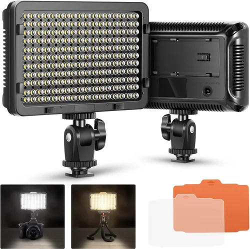 Neewer Luz de Vídeo para Cámara con 176 LED Regulables, Panel con Rosca de 1/4 Pulgadas para Canon, Nikon, Sony y Otras Cámaras DSLR, 5600K (Batería