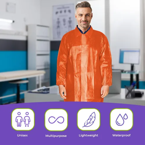 Miniatura 5 de AMZ Blue Disposable Lab Coats for Adults. 40 GSM PP + PE Unisex Disposable Lab Coat with Front Snaps, Elastic Wrists