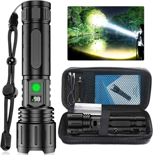 Banral Linternas LED recargables de alto lúmenes, 5000 mAh súper brillante potente linterna, tipo C, 5 modos, zoomable, IPX5 impermeable de alta