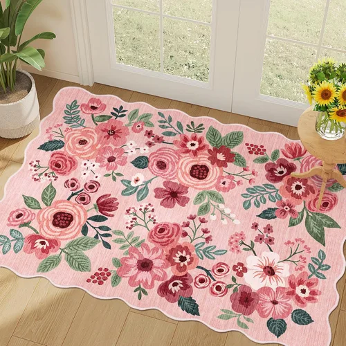 Miniatura 188 de DUKINO Alfombra de área de 6 x 9 pies, alfombra floral para sala de estar, ligera, antideslizante, lavable, alfombra de interior de pelo bajo