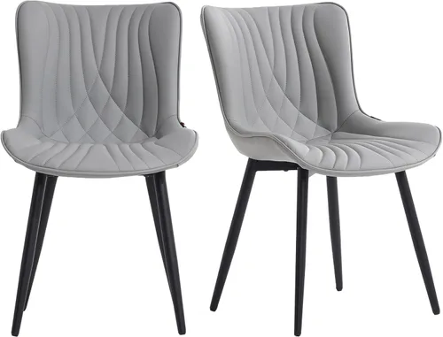 Miniatura 10 de YOUTASTE Juego de 2 sillas de comedor, modernas de mediados de siglo, tapizadas de piel sintética, con patas de metal negro, silla decorativa sin