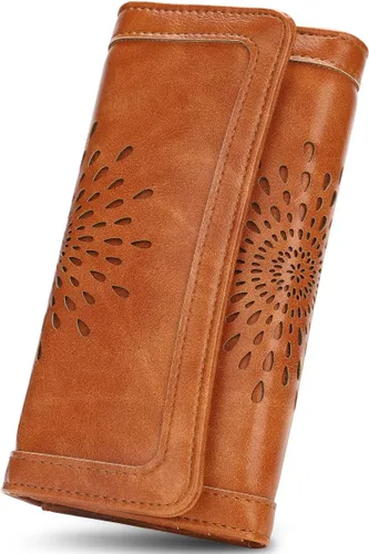 Miniatura 19 de Aphison - Cartera larga de cuero suave RFID para mujer, con caja de regalo
