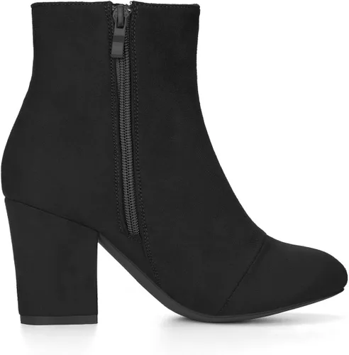 Miniatura 6 de Allegra K Botines de tacón grueso con punta redonda para mujer
