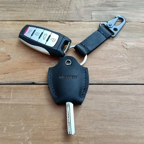 Miniatura 7 de Funda de cuero hecha a mano para llave de coche para llave rota Funda para llave de coche para hombres y mujeres (Negro)