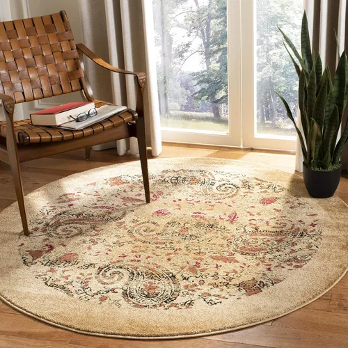 SAFAVIEH Lyndhurst Collection - Alfombra redonda de 7 pies, color beige y multicolor, diseño tradicional de cachemira, no desprende pelusa y de