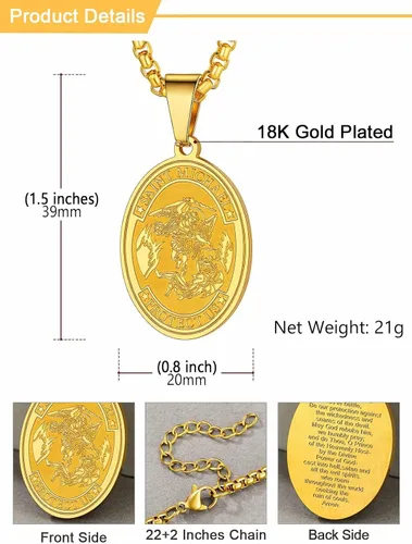 Miniatura 293 de U7 Saint Benedict/Michael Medal Necklace, 316L Stainless Steel Virgin Mary Necklace for Men Women, Bible Verse Protection Necklace Catholic