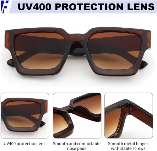 Miniatura 106 de FEISEDY Gafas de sol cuadradas retro de los años 90 para mujeres y hombres, gafas de sol rectangulares gruesas de moda con protección UV400 B2385