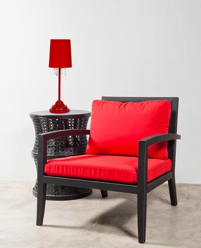 Miniatura 3 de Simple Designs LT3018-RED - Lámpara de mesa con pantalla de tela y cuentas acrílicas colgantes, color rojo, 17.00 x 6.00 x 6.00 pulgadas