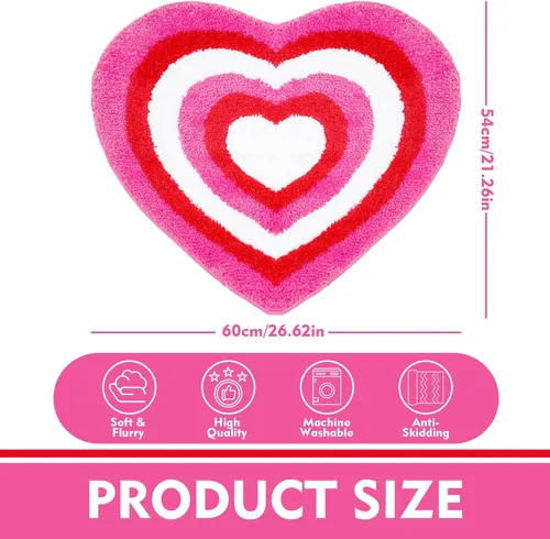 Miniatura 2 de JarThenaAMCS Alfombra de baño para el día de San Valentín, alfombra de baño con forma de corazón rojo y rosa, alfombra de baño antideslizante