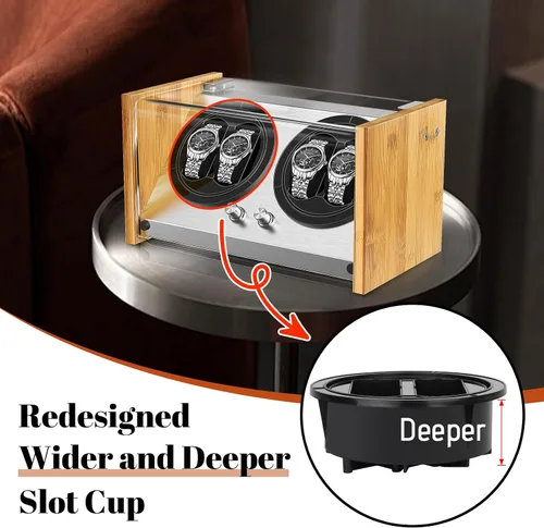 Miniatura 3 de Bobinadora de reloj para 4 relojes automáticos - Caja de bobinadora de relojes de bambú con motor silencioso, 4 modos de rotación Watch Winder Smith