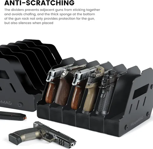 Miniatura 7 de Estante para pistolas, organizador de accesorios para pistolas, organizador seguro para pistolas con almacenamiento de espuma suave Negro 6 ranuras