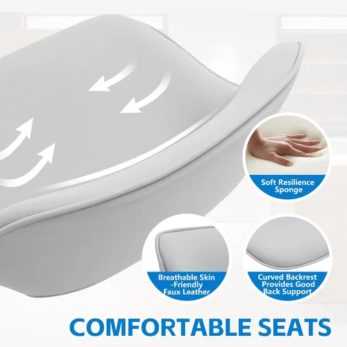Miniatura 8 de YOUNIKE Juego de 2 Taburetes de Bar Todos Grises Giratorios, Taburetes de Bar Compactos Ajustables de Altura de Mostrador Tapizados en Cuero