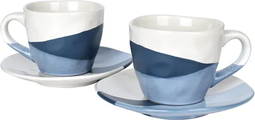 Miniatura 11 de Bosmarlin Juego de 2 tazas de café de gres con platillo para café con leche, capuchino, té, onzas, lavavajillas y microondas (negro, 2)