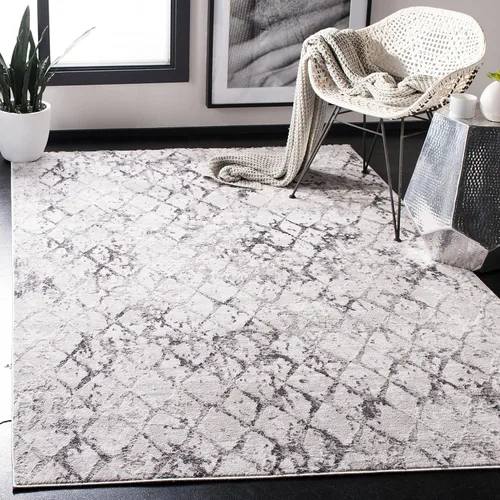 SAFAVIEH Amelia Collection ALA783F - Alfombra de área de 5 pies 3 pulgadas x 7 pies 6 pulgadas, gris y gris claro, diseño moderno enrejado