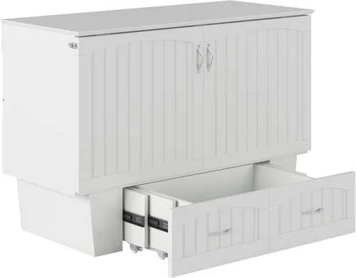 Miniatura 11 de AFI, Nantucket - Cómoda de cama Murphy de tamaño matrimonial con colchón, cajón de almacenamiento y cargador USB integrado, color blanco