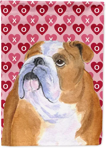 Miniatura 247 de Caroline's Treasures SS4484GF Bandera de jardín con diseño de bulldog inglés y corazones para el Día de San Valentín, bandera decorativa para patio