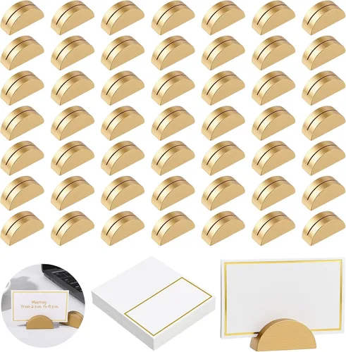50 soportes dorados para números de mesa, tarjeteros de madera con 50 tarjetas, soportes de números de mesa semicirculares para restaurantes, bodas,