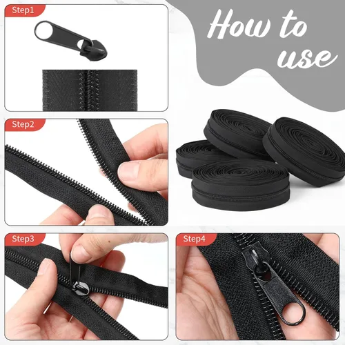 Miniatura 3 de WILLBOND 100 yardas, 20 unidades de cremalleras de costura a granel #5 cremalleras de bobina de nailon negro para coser con 200 deslizadores